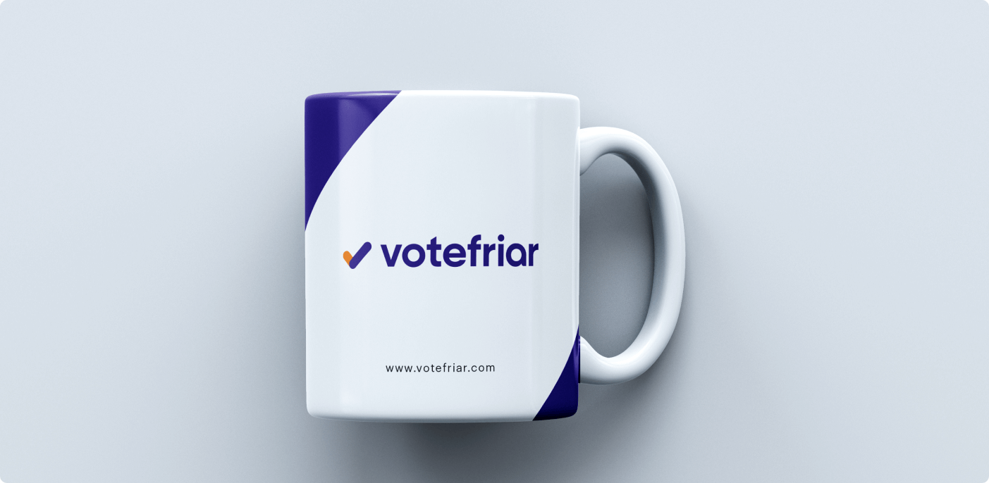 Teacup with Votefriar logo.