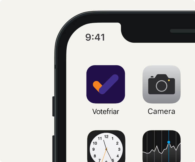 Android phone displaying Votefriar app icon.