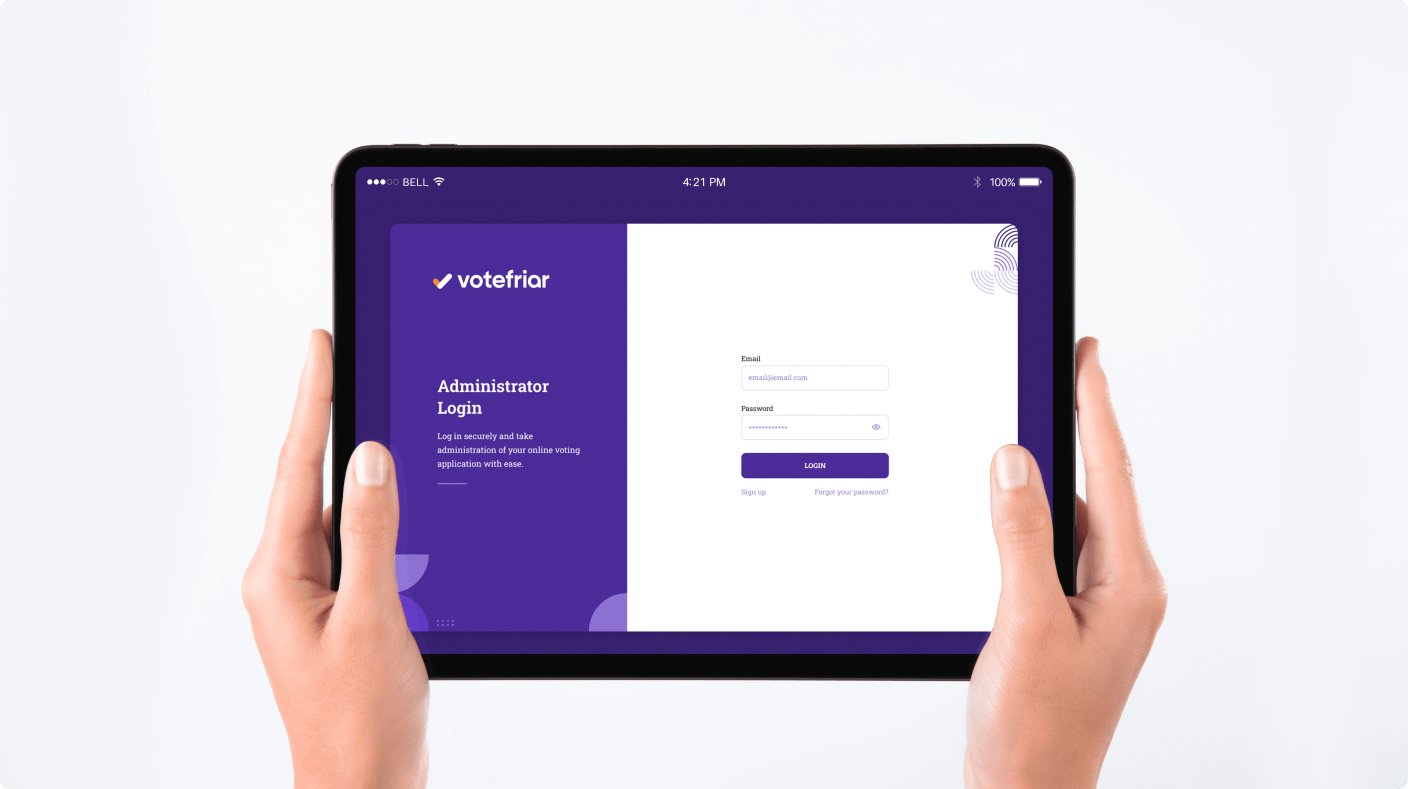 Votefriar tablet login preview.