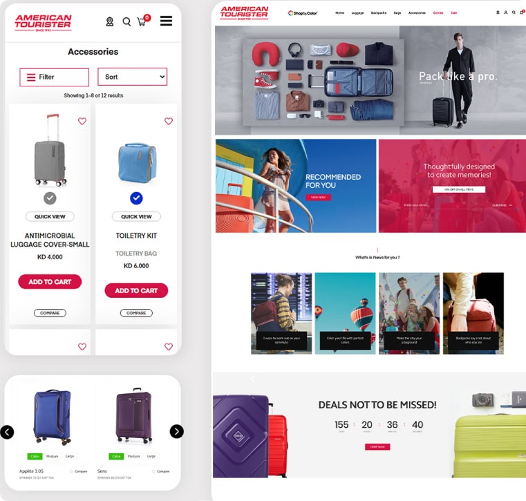 E-commerce store created by Sweans for American Tourister.