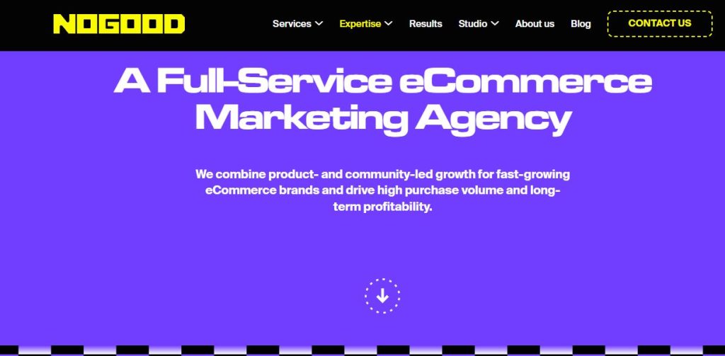 A screenshot from the NoGood eCommerce marketing agency website.